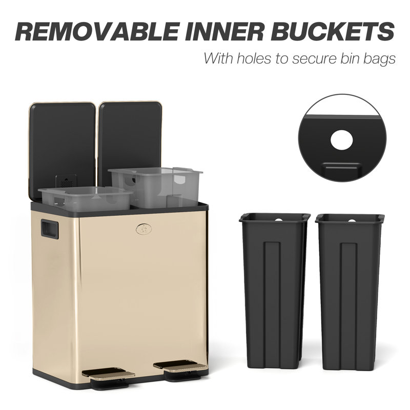 40 Litre Step On Multi-Compartments Rubbish & Recycling Bin, Gold