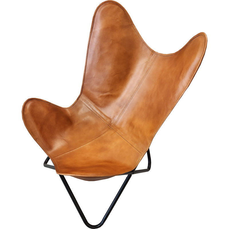 Chaise papillon, Cuir véritable brun clair