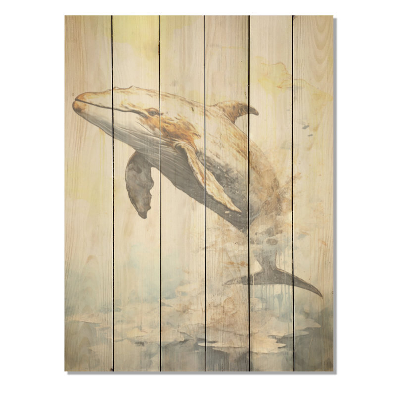 «Breaching Whale - Whale Wood», art mural sur bois de pin naturel, H 20 po x l 10 po