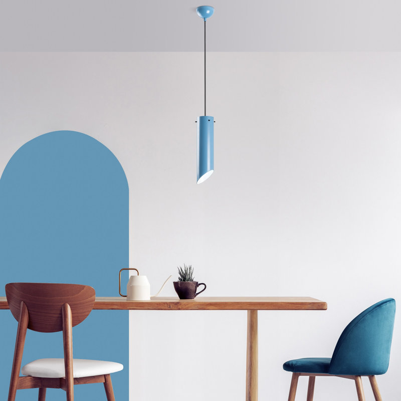 Light Blue Adjustable Chandelier, Metal Body, Ø10 x 2.8 inches Base Plate, 37 - 45 inches Total Height, 90 cm Cable Length, E27 Socket (Max 40W) | Perfect for Dining Room & Living Spaces, Elegant Design, IP20 Rated