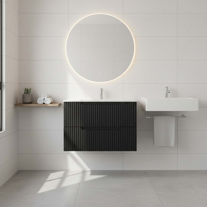 Meuble-lavabo mural de 30 po avec lavabo flottant, lavabo non inclus, Noir
