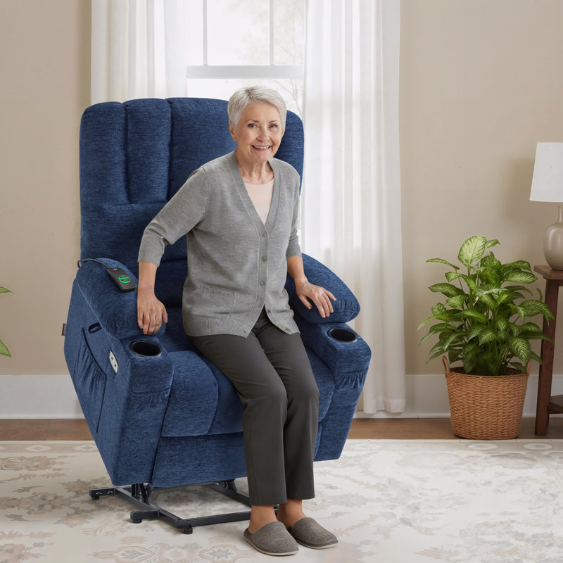 Zhana Power Recliner Lift Chair with Massage and Heat, Fabric, Navy Blue 100% Polyester