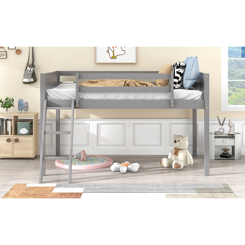 Lit mezzanine simple en bois gris. Fonction convertible. Cadre. Pas de sommier tapissier. Lit d'installation sans effort en gris. Et. Assemblage facile