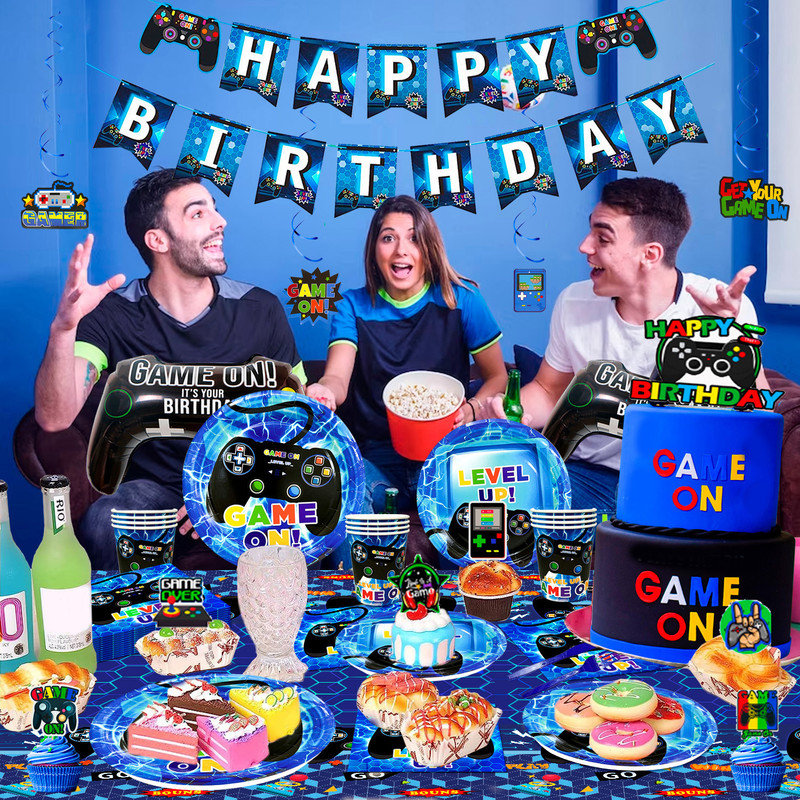 Video Game Birthday Party Supplies for Boys,151pcs Video Game Party Decorations&Tableware Set