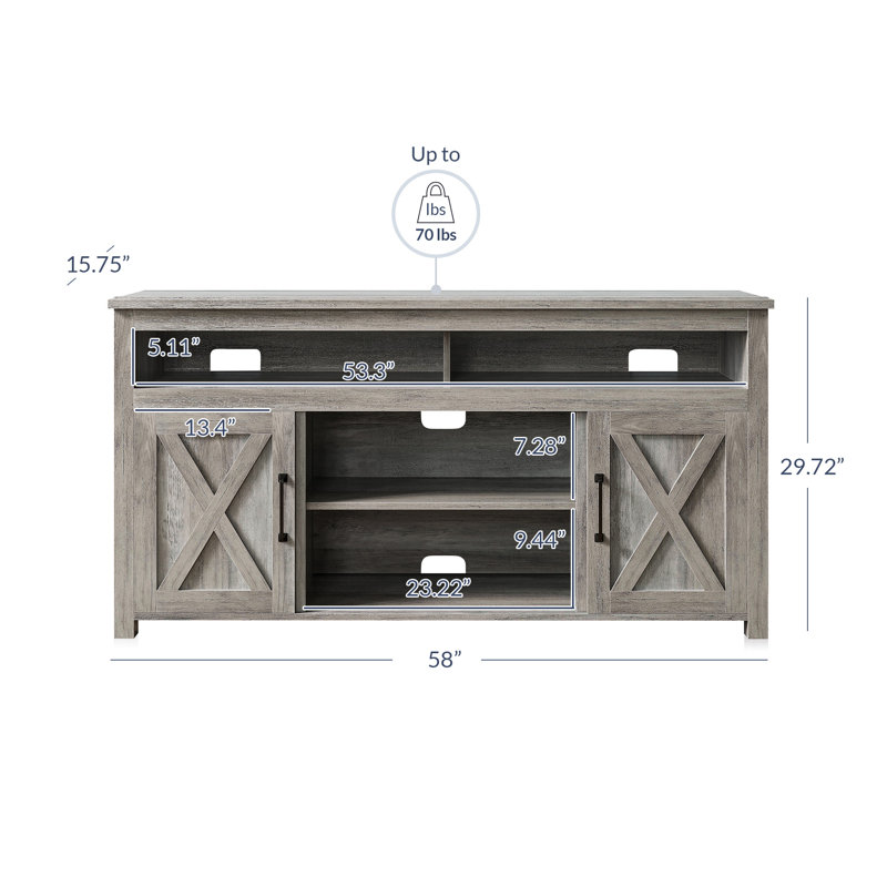 Kayli 58" TV Stand, Contemporary Entertainment Center for TVs up to 65", Media Console Wood Table, Gray Wash
