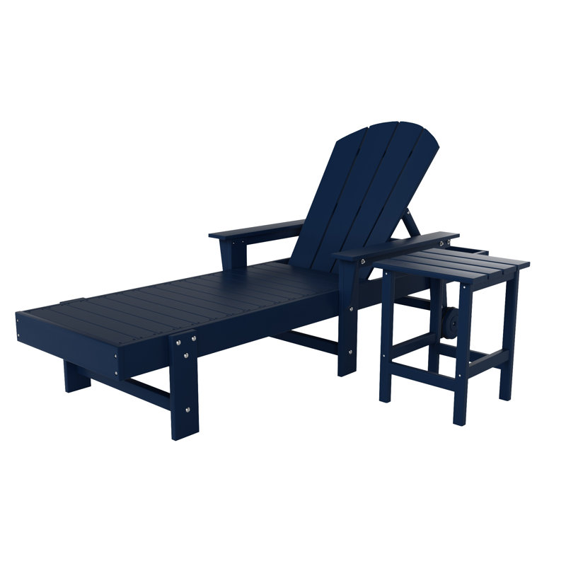 Chaise longue simple inclinable avec table Laguna, Bleu marine