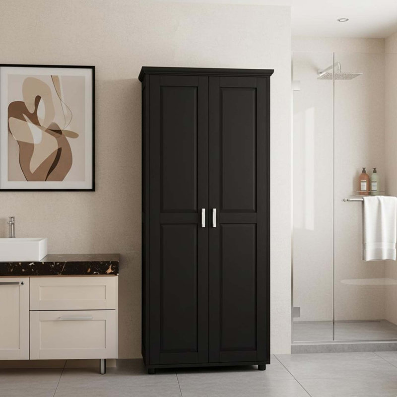 Minimalist storage cabinet with double doors adjustable shelves waterproof coating anti-tip design， Ideal for bathroom laundry room office home organization