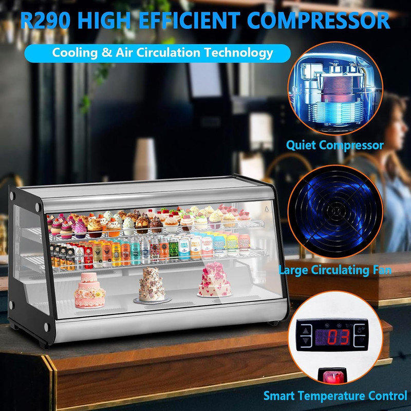 8.1 Cu.Ft Commercial Countertop Refrigerator Display Case, Anti-Fog Pastry Dessert Fridge with Double-Layer Tempered Glass, 2 Adjustable Shelves & Digital Temp Control for Bakery, Cafe