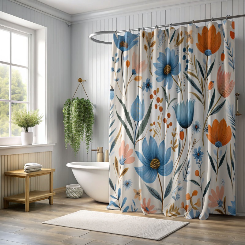 Rideau de douche 1 pièce Classic Boho Blossoms, H 74 po x l 71 po