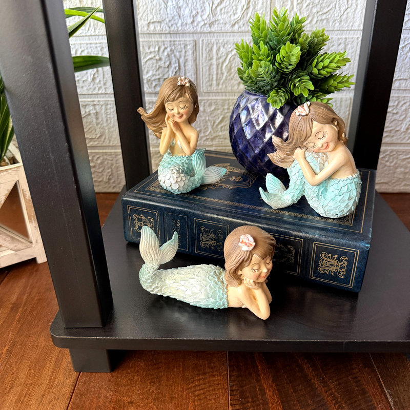 Tablette décorative bord de mer, ensemble de 3 figurines sirène bleu turquoise Fancy That en résine, 4,25 pouces de haut