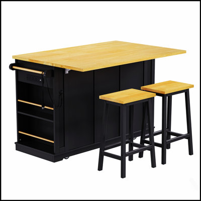 53-Inch Large Kitchen Island with Storage, Power Outlet, and Drop Leaf for Enhanced Functionality and Mobility