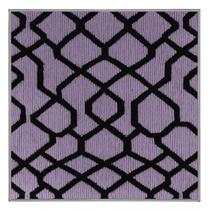 Machine Washable Trellis Pink Area Rug, Square 4'