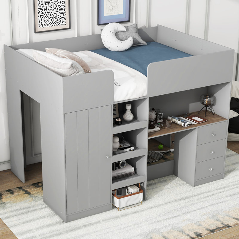   Lit mezzanine avec garde-robe intégré, Gris