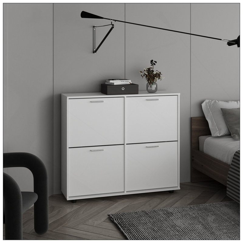 Étagère à chaussures 4 portes Opal avec plusieurs tablettes, rangement pour chaussures moderne