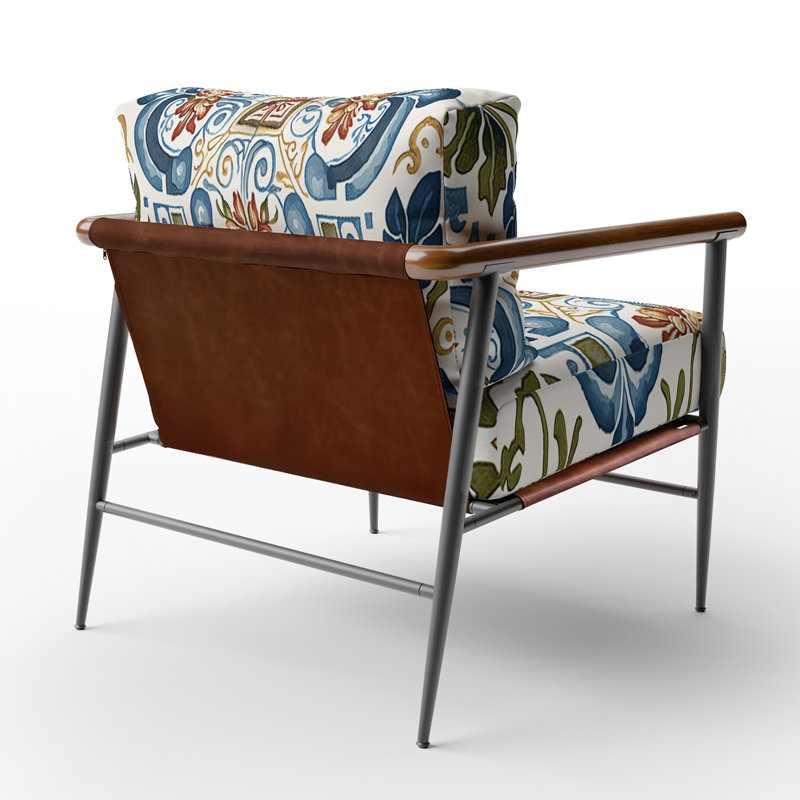 Fauteuil d'appoint en velours de style méditerranéen à motif abstrait bleu I, Noir
