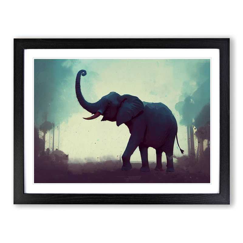 Elephant - Single Picture Frame Print, Black , 46cm H x 64cm W x 2cm D