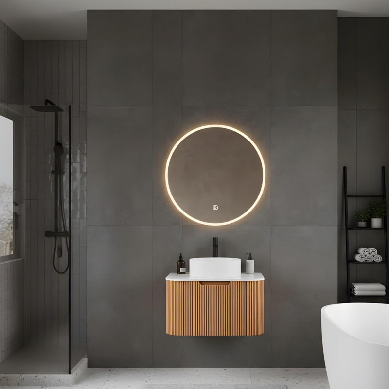 Armoire de salle de bain 24 po avec lavabo et lavabo rond en céramique blanche, Blanc, 24"