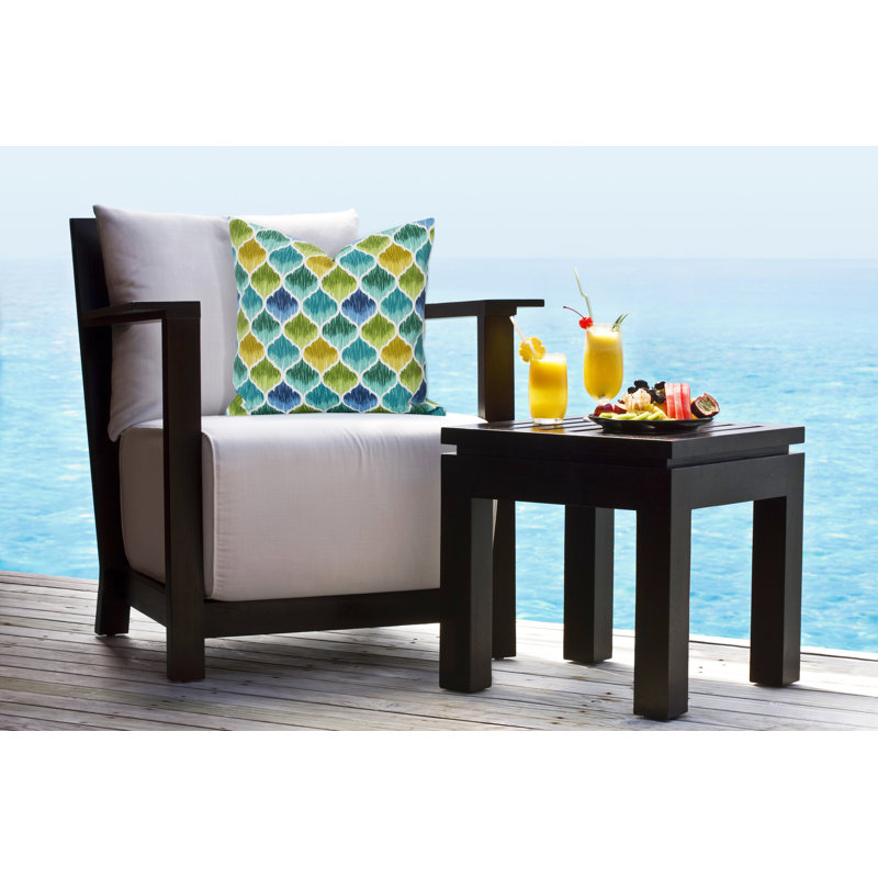 Ikat Outdoor Throw Pillow, 16" H x 16" W x 6" D, Blue/Green/Yellow