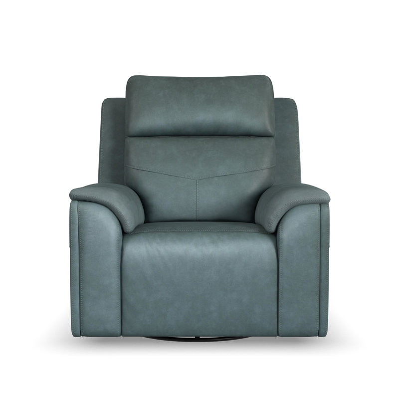 Titus Swivel Gliding Recliner With Power Headrest, Lumbar, Heat & Massage, Blue