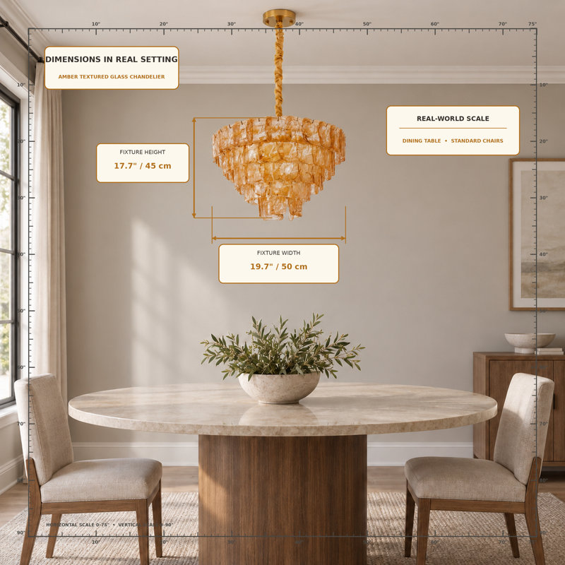 Lustre moderne à plusieurs niveaux en verre ambré texturé de 50 cm (19,7 po) avec finition dorée