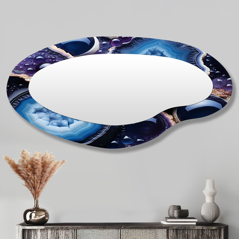 Blue Stone Geode Volcano - Grand miroir mural asymétrique
