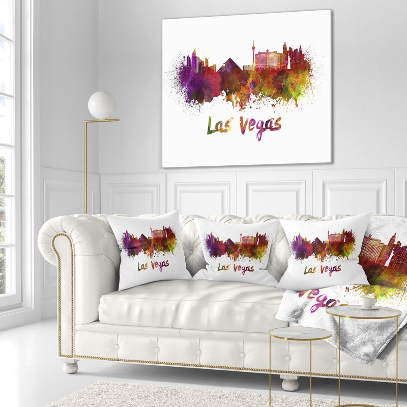 Coussin Skyline - Cityscape, 16 po x 1 po, Mauve/jaune, Las Vegas