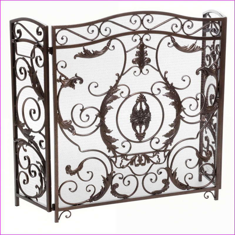Pare-étincelles pliable 3 panneaux Traditional | Noir et or | Fer, Noir et or