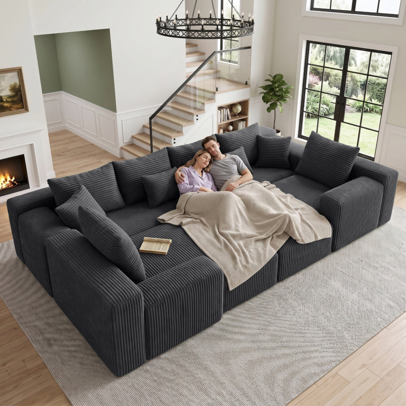 Canapé d'angle modulaire en forme de U de 359 cm (141,2 po), canapé infonuagique surdimensionné sans ossature avec double méridienne, canapé-lit 8 places à assise profonde pour salon