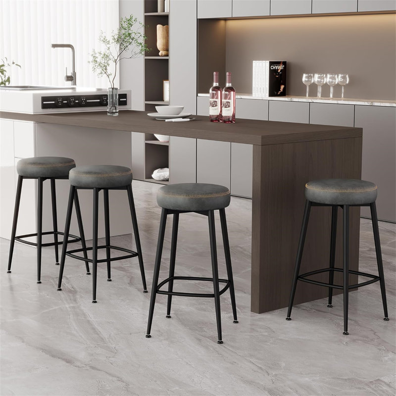 26.3" H Faux Leather Counter Height Bar Stools, Dark Grey, 2