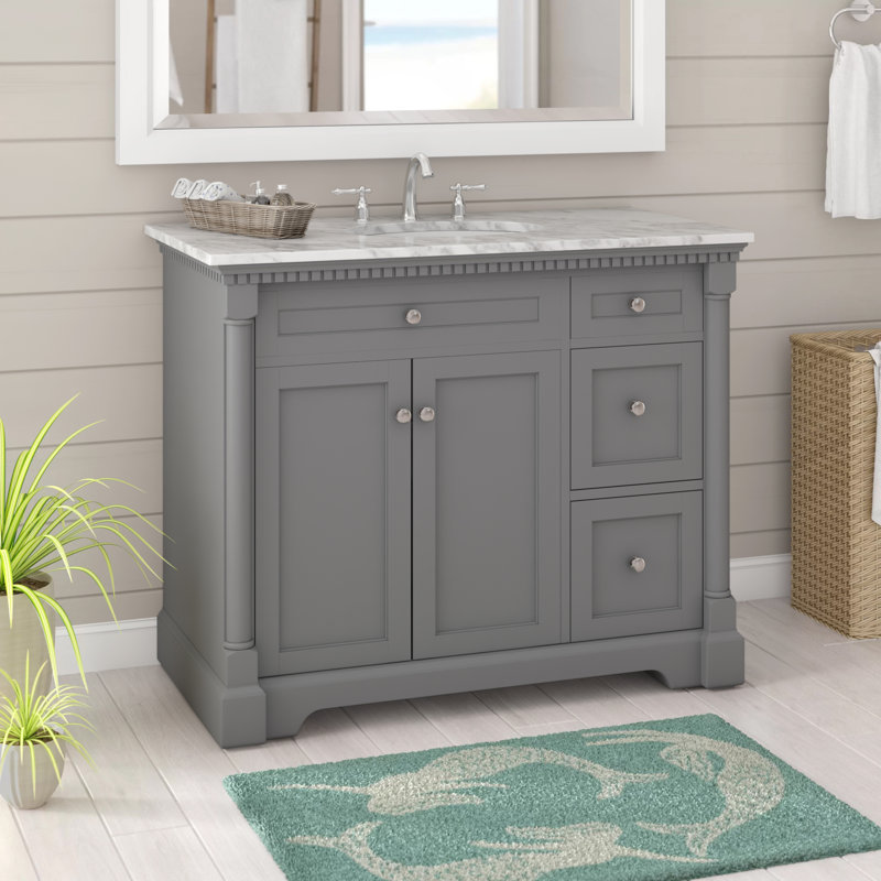 42'' Single Bathroom Vanity with Marble Top, Gray