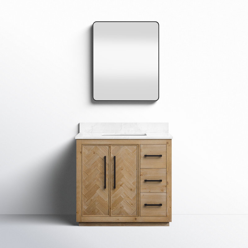 Jareth 48'' Natural Wood Single Bathroom Vanity with White Stone Top