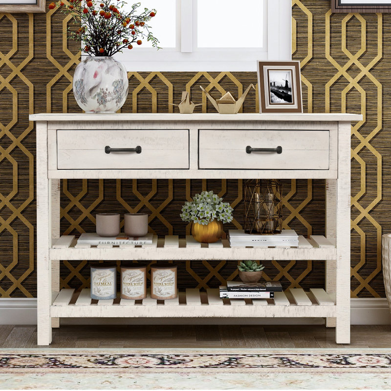 Console en bois massif 45 po Stoystown, Blanc antique