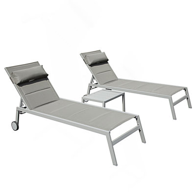 Outdoor Patio Chaise Lounge Set Of 3, Pool Lounge Chairs With Side Table And Wheels