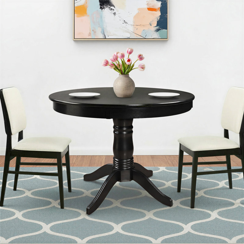 Table de salle à manger à piédestal en bois d'hévéa massif de 42 po Alexa-Mae, Noir