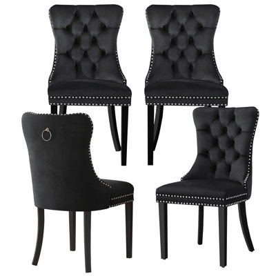 High-End Tufted Dining Chair Set, Velvet Upholstery With Nailhead Trim And Back Pull Ring, Solid Wood Legs