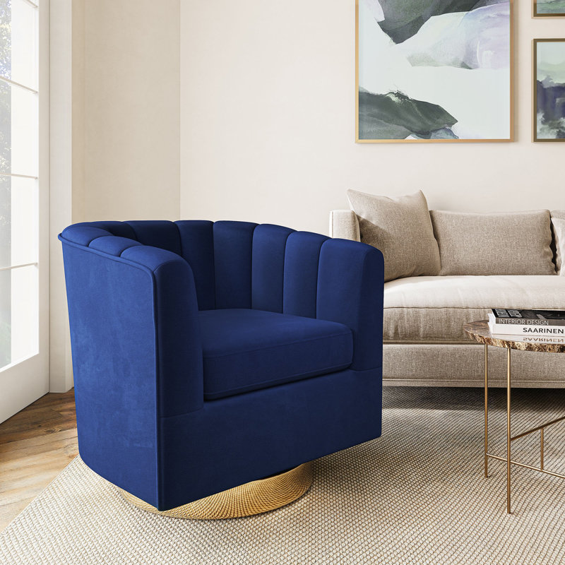 Fauteuil demi-tonneau pivotant de 31 po Brajan, Polyester bleu