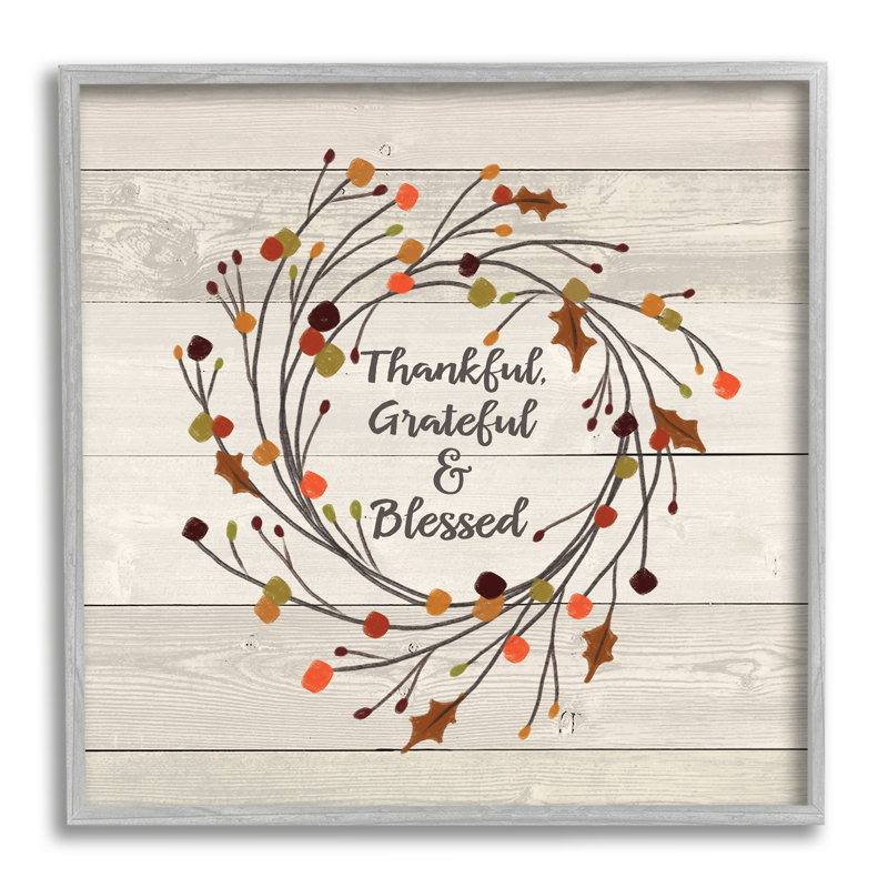 «Thankful Grateful and Blessed Sentiment Autumn Thistle Branches» par Jo Moulton - impression, H 12 po x l 12 po x P 1,5 po