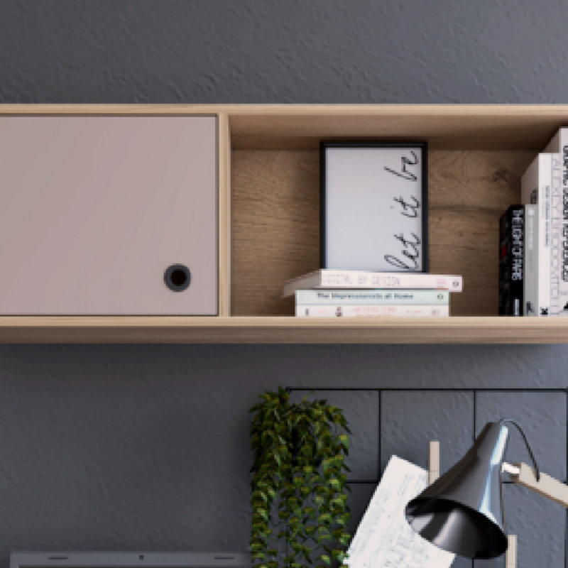 Khali 2-Pc Office Set, Two Shelves, Two Drawers, Wall Cabinet, Single Door Cabinet
