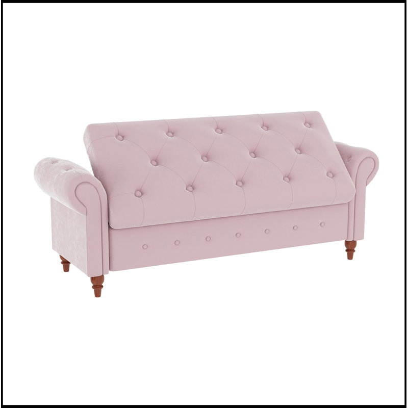 Banc avec siège capitonné et accoudoirs, Rose