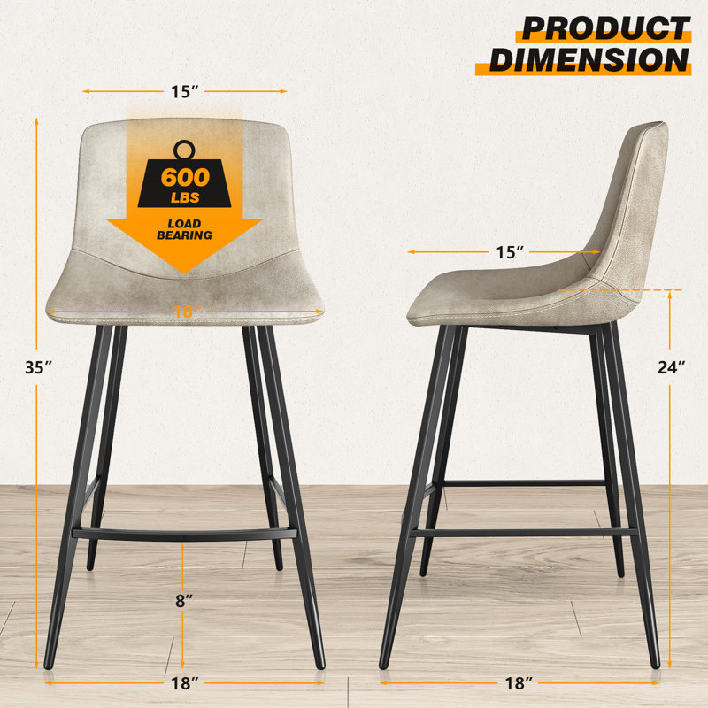 Nevaeah Upholstered Counter Stool with Metal Frame, Beige, 3