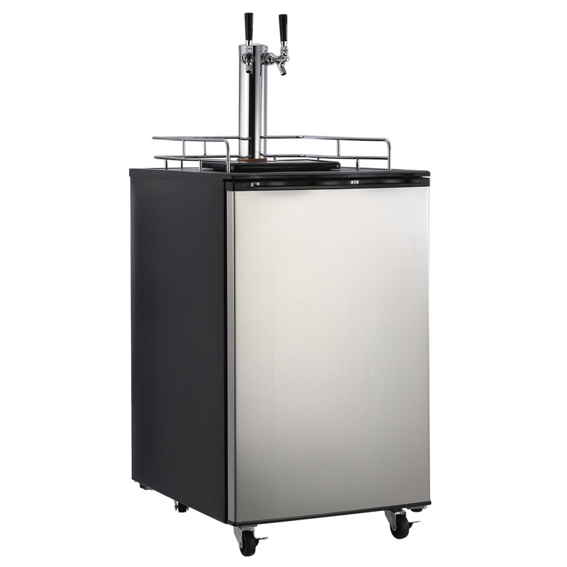 Beer Kegerator, Dual Tap Draft Beer Dispenser, Full Size Keg Refrigerator and Keg Beer Cooler With Shelves & Drip Tray & 4 Casters, Stainless Steel Keg Dispenser, 32°F- 50°F Temperature Control, 170L