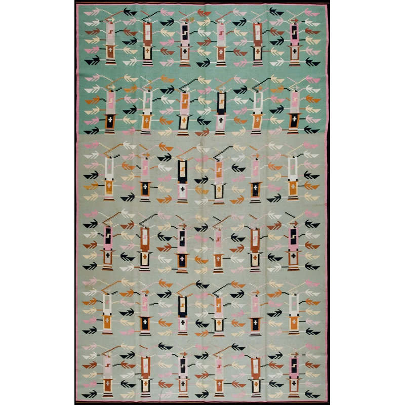 Tapis bleu sarcelle tissé à plat Rare