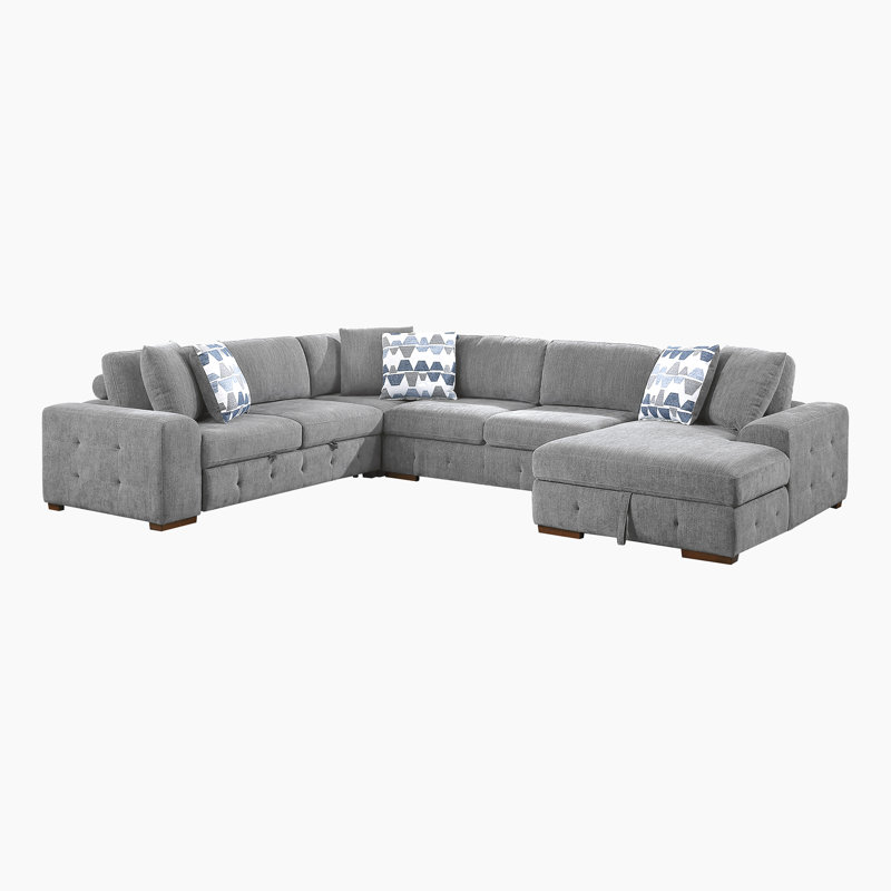 Canapé-lit modulaire en chenille 4 pièces avec méridienne Odesser, Gris chenille, Orienté à droite