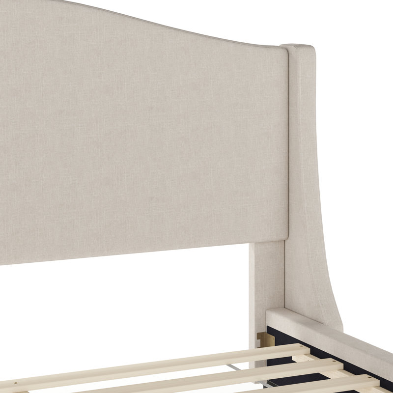 Martha Stewart Amelia Upholstered Platform Bed With Curved Headboard, Beige, Queen