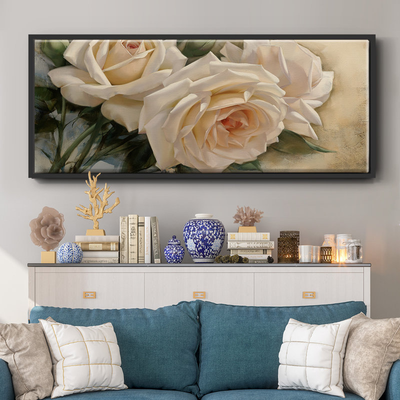 La Roseraie I- Framed Canvas, 20" H x 50" W
