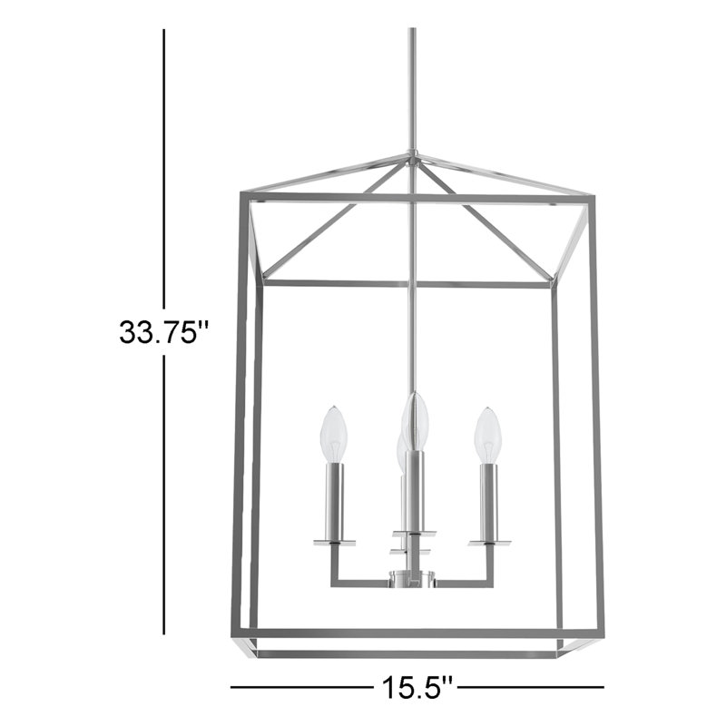 Ellis 4 - Light Dimmable Lantern Square / Rectangle Chandelier, 23.25" H x 15.5" W x 15.5" D, Chrome, No