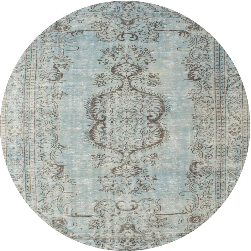Tapis gris/bleu/brun contemporain, Rond 4 pi