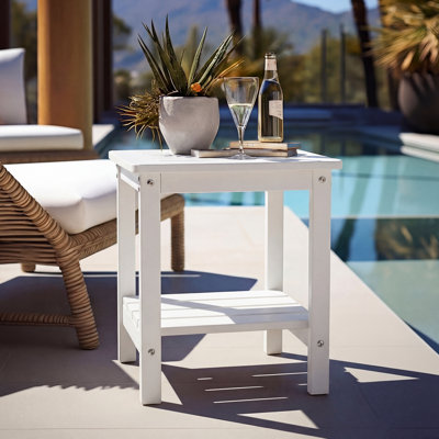 HDPE 2‑Tier Outdoor Side Table, All‑Weather Slatted End Table, 360 LBS Capacity for Garden, Pool, Patio