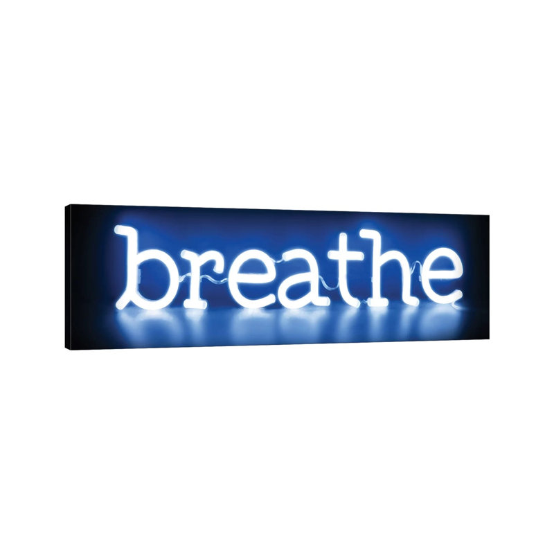 Neon Breathe Blue on Black 1 Piece Wrapped Canvas Panoramic Wall Art, 30.48 cm H x 91.44 cm W x 3.175 cm D