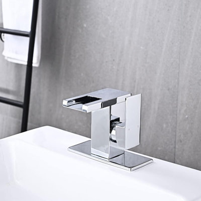 Robinet de lavabo de salle de bain à DEL à chute d'eau, robinet de meuble-lavabo à un trou avec poignée latérale, bonde escamotable en métal et 2 conduites d'alimentation en eau